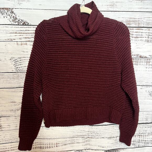 Madewell Ribbed Turtleneck Sweater Chunky Knit Maroon Boxy XXS - Picture 2 of 5